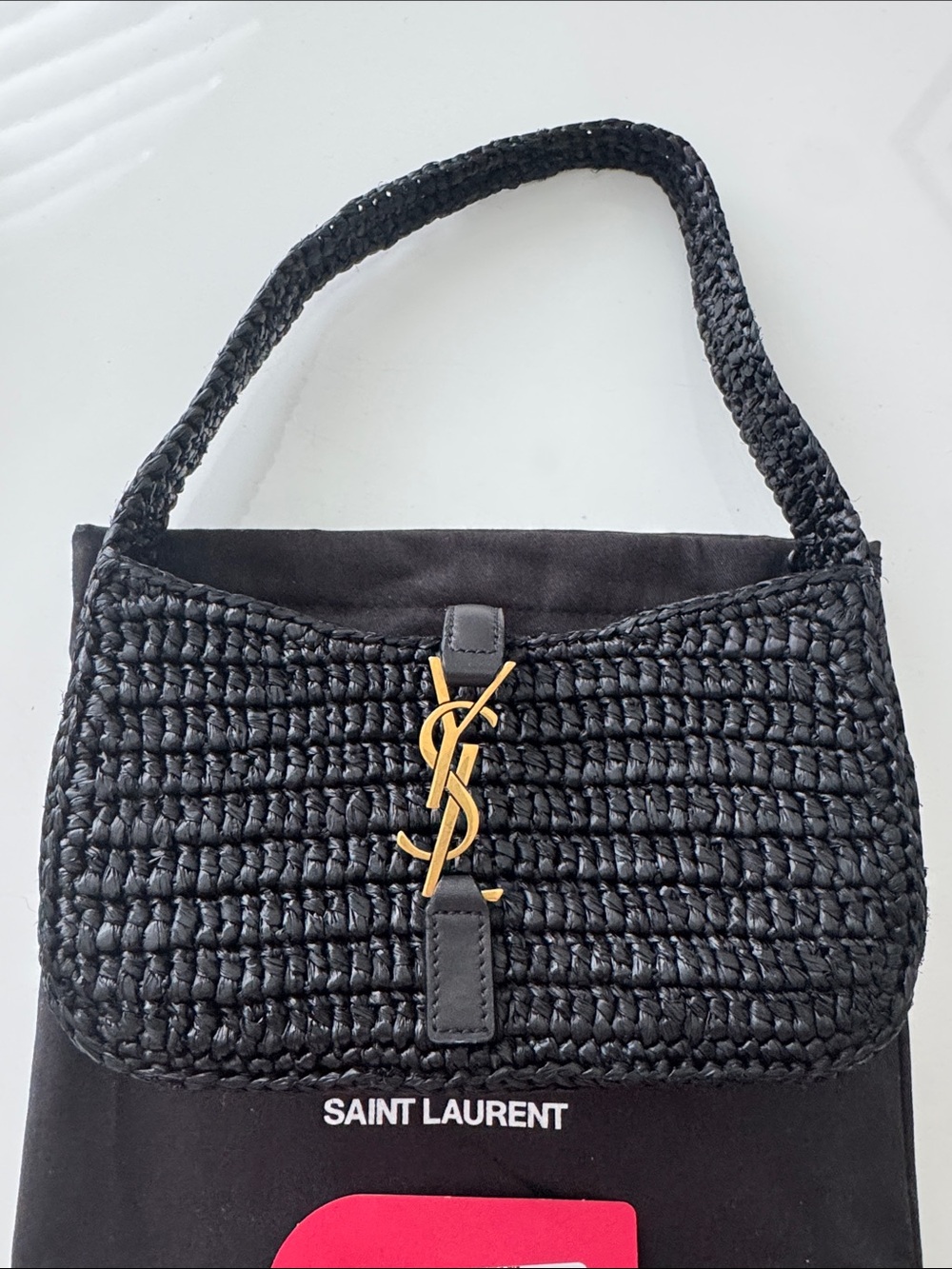 Authentic Saint Laurent Mini Black Raffia LE 5 À 7 Shoulder Bag - Picture 2 of 10
